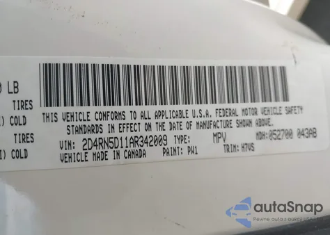 2010 Dodge Grand Caravan Sxt из США, поврежденный, VIN 2D4RN5D11AR342009